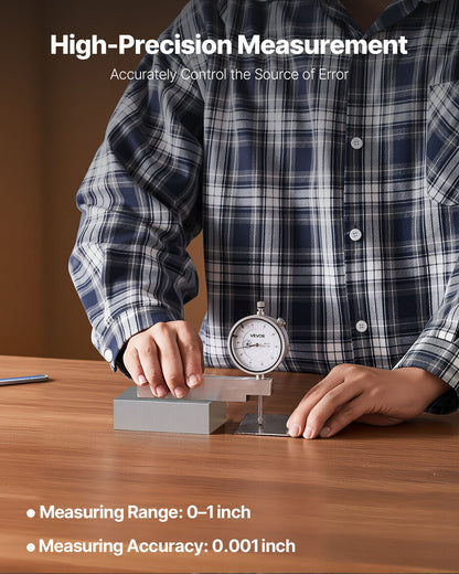 Messuhr mit Metallsockel, 0,03 mm Genauigkeit, Messbereich 0–25,4 mm, gut ablesbares großes Zifferblatt, professionell für Messungen in engen Bereichen, industrielle Bearbeitung und Inspektion, Präzisionsprüfung