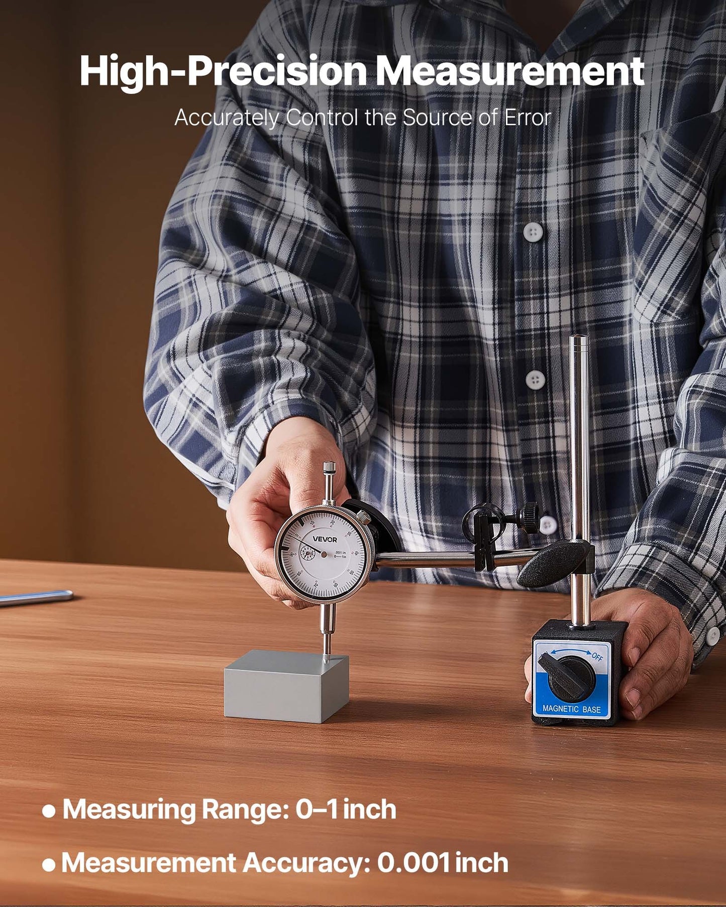 Messuhr, Genauigkeit 0,03 mm, Messbereich 0–25,4 mm, gut ablesbares großes Zifferblatt, professionell für Innendurchmessermessung, Rundlaufprüfung und Ebenheitsprüfung