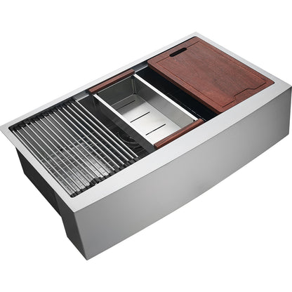 Landhausküchenspüle, Einbauspüle aus Edelstahl 304, Aufsatzbecken mit Ablage und Zubehör, haushaltsübliche Spülmaschinenspüle für Arbeitsflächen, Vorbereitungsküchen und Bars, 84 cm (33 Zoll)