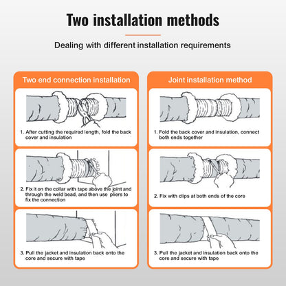 Abluftschlauch für Wäschetrockner, 127 mm isolierter, flexibler Schlauch, 7,62 m lang, mit 2 Schlauchschellen, robuste dreilagige Schutzkonstruktion für Heizung, Kühlung, Lüftung und Abluft, Wärmedämmwert R-4,2