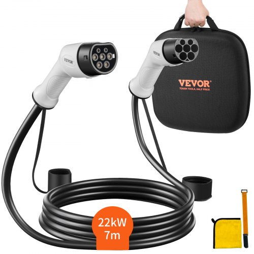 Type 2 to Type 2 EV Charging Cable, 32Amp, 22kW 7 Meters Three Phase Electric Vehicle Car Charging Cable, IP66 Waterproof w Carry Bag, for IEC62196 EV & Plug-in Hybrid Electric Vehicle, CE&TUV