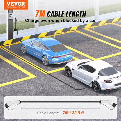 Type 2 to Type 2 EV Charging Cable, 32Amp, 22kW 7 Meters Three Phase Electric Vehicle Car Charging Cable, IP66 Waterproof w Carry Bag, for IEC62196 EV & Plug-in Hybrid Electric Vehicle, CE&TUV