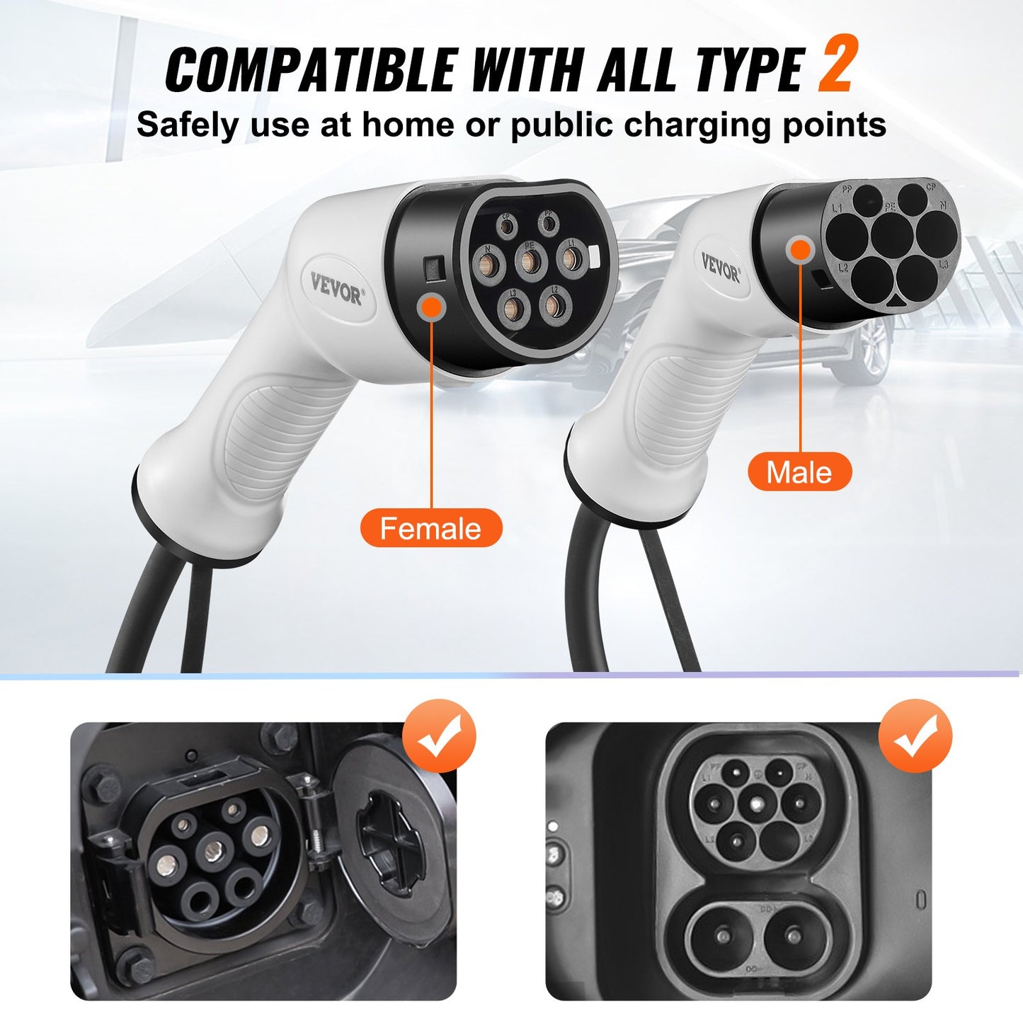 Type 2 to Type 2 EV Charging Cable, 32Amp, 22kW 7 Meters Three Phase Electric Vehicle Car Charging Cable, IP66 Waterproof w Carry Bag, for IEC62196 EV & Plug-in Hybrid Electric Vehicle, CE&TUV