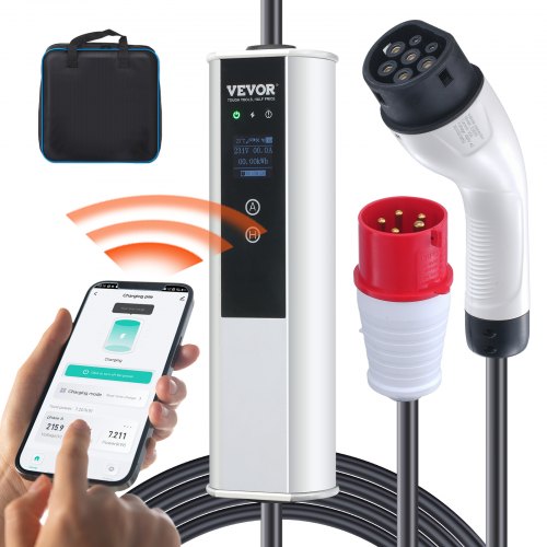 Portable EV Charger Type 2, 16A 3.68 kW/11 kW, Electric Vehicle Car Charger with 7.5 M Charging Cable CEE 16 Plug LCD, IEC 62196 Home EV Charging Station with Carry Bag Charging Cable Hook, IP66