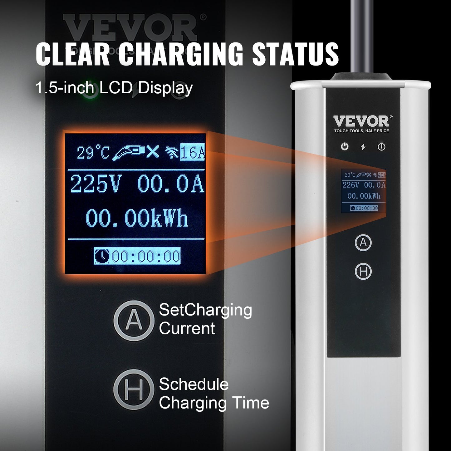Portable EV Charger Type 2, 16A 3.68 kW/11 kW, Electric Vehicle Car Charger with 7.5 M Charging Cable CEE 16 Plug LCD, IEC 62196 Home EV Charging Station with Carry Bag Charging Cable Hook, IP66