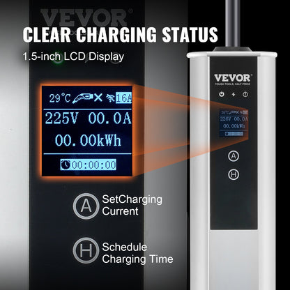 Portable EV Charger Type 2, 16A 3.68 kW/11 kW, Electric Vehicle Car Charger with 7.5 M Charging Cable CEE 16 Plug LCD, IEC 62196 Home EV Charging Station with Carry Bag Charging Cable Hook, IP66