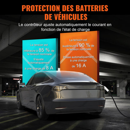 Tragbares Ladegerät Typ 2, 16 A, 3,7 kW, Autoladegerät mit 8,6 m Ladekabel, CEE 7/7-Stecker, IEC 62196 Heimladestation mit Aufbewahrungstasche, Ladekabelhaken, Schutzart IP66