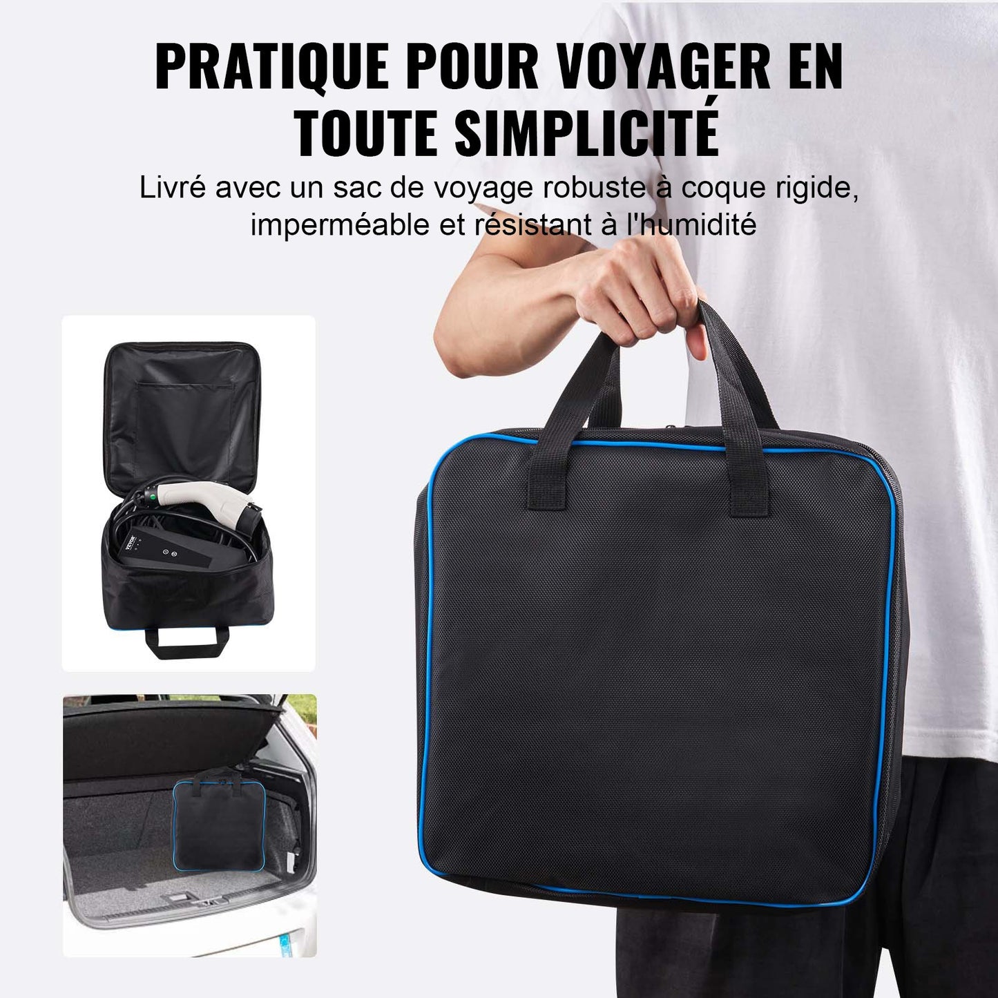 Tragbares Ladegerät Typ 2, 16 A, 3,7 kW, Autoladegerät mit 8,6 m Ladekabel, CEE 7/7-Stecker, IEC 62196 Heimladestation mit Aufbewahrungstasche, Ladekabelhaken, Schutzart IP66