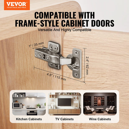 Scharniere für Küchenschränke, 40er-Packung, vollflächige Scharniere für Küchenschranktüren, 100° Öffnungswinkel, sanft schließende, verdeckte Scharniere für rahmenlose Schränke, inklusive Befestigungsschrauben