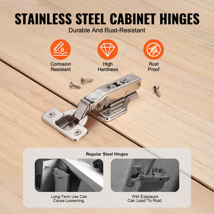Cabinet Hinges, 50 Packs Full Overlay Kitchen Cabinet Door Hinges, 100 Degree Opening Angel Soft Close Concealed Cupboard Hinges for Framed + Frameless Cabinet Type, with Mounting Screws