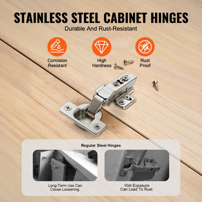 Scharniere für Küchenschränke, 60er-Packung, vollflächige Scharniere für Küchenschranktüren, 100° Öffnungswinkel, sanft schließende, verdeckte Scharniere für rahmenlose Schränke, inklusive Befestigungsschrauben
