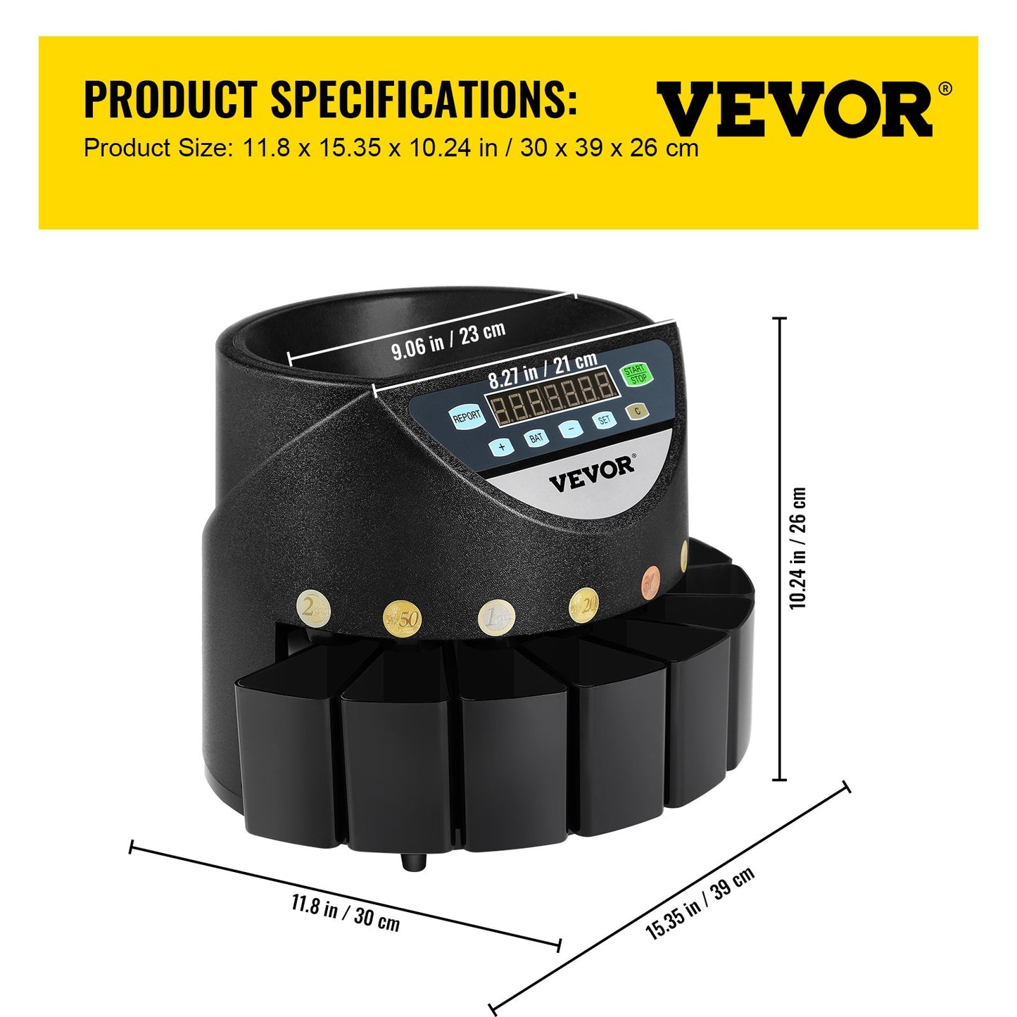 Euro Coin Counter Sorter 500-1000 Coins Electronic Automatic EUR Coin Counting Machine 300 Coins Per Minute with 8 Coin Drawers for School Shop Bank
