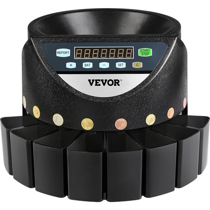 Euro Coin Counter Sorter 500-1000 Coins Electronic Automatic EUR Coin Counting Machine 300 Coins Per Minute with 8 Coin Drawers for School Shop Bank