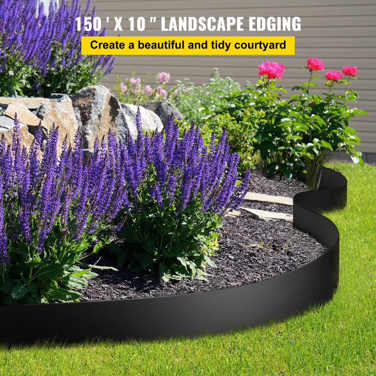 Landscape Edging, 25.4 cm Depth 45.7 m Total Length, Recycled HDPE Coiled Terrace Board, Flexible Bender Border for Landscaping, Lawn, Garden, Yard, Against Invading Weeds, Black