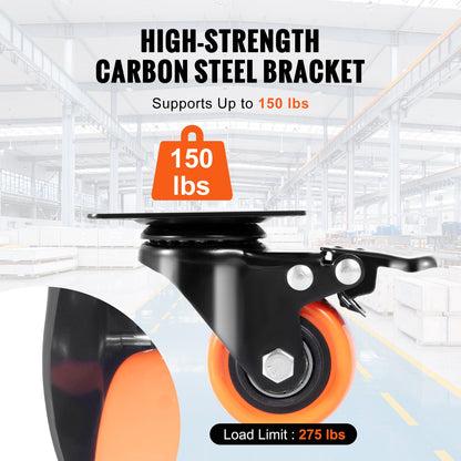 Lenkrollen, 5,1 cm Schwenkrollen, 4er-Set, mit doppelter Sicherheitsverriegelung, geräuscharme PVC-Räder, hohe Tragkraft von 68 kg pro Rolle, abriebfeste Räder für Wagen, Möbel und Werkbänke