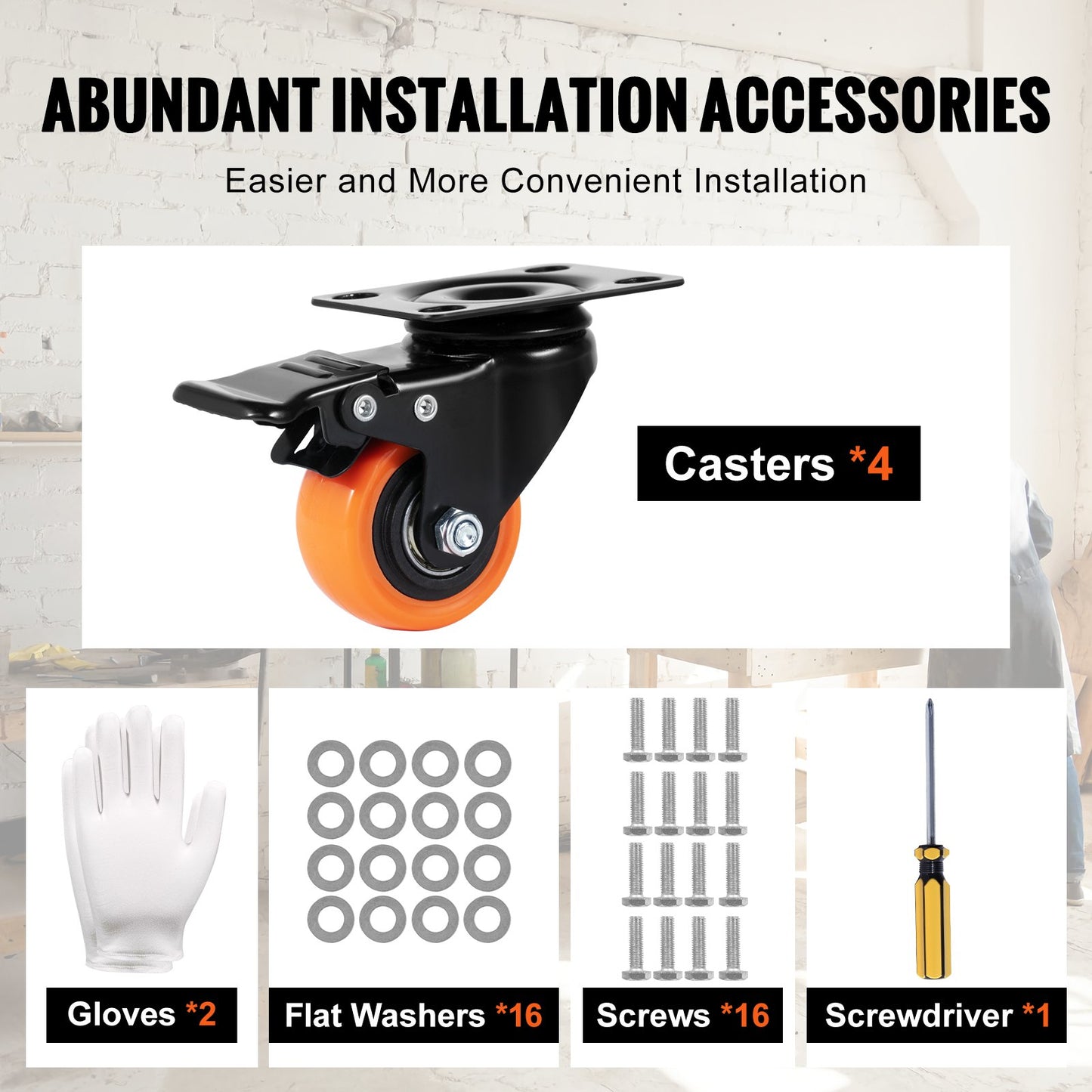 Lenkrollen, 5,1 cm Schwenkrollen, 4er-Set, mit doppelter Sicherheitsverriegelung, geräuscharme PVC-Räder, hohe Tragkraft von 68 kg pro Rolle, abriebfeste Räder für Wagen, Möbel und Werkbänke