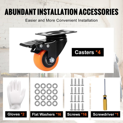 Lenkrollen, 5,1 cm Schwenkrollen, 4er-Set, mit doppelter Sicherheitsverriegelung, geräuscharme PVC-Räder, hohe Tragkraft von 68 kg pro Rolle, abriebfeste Räder für Wagen, Möbel und Werkbänke