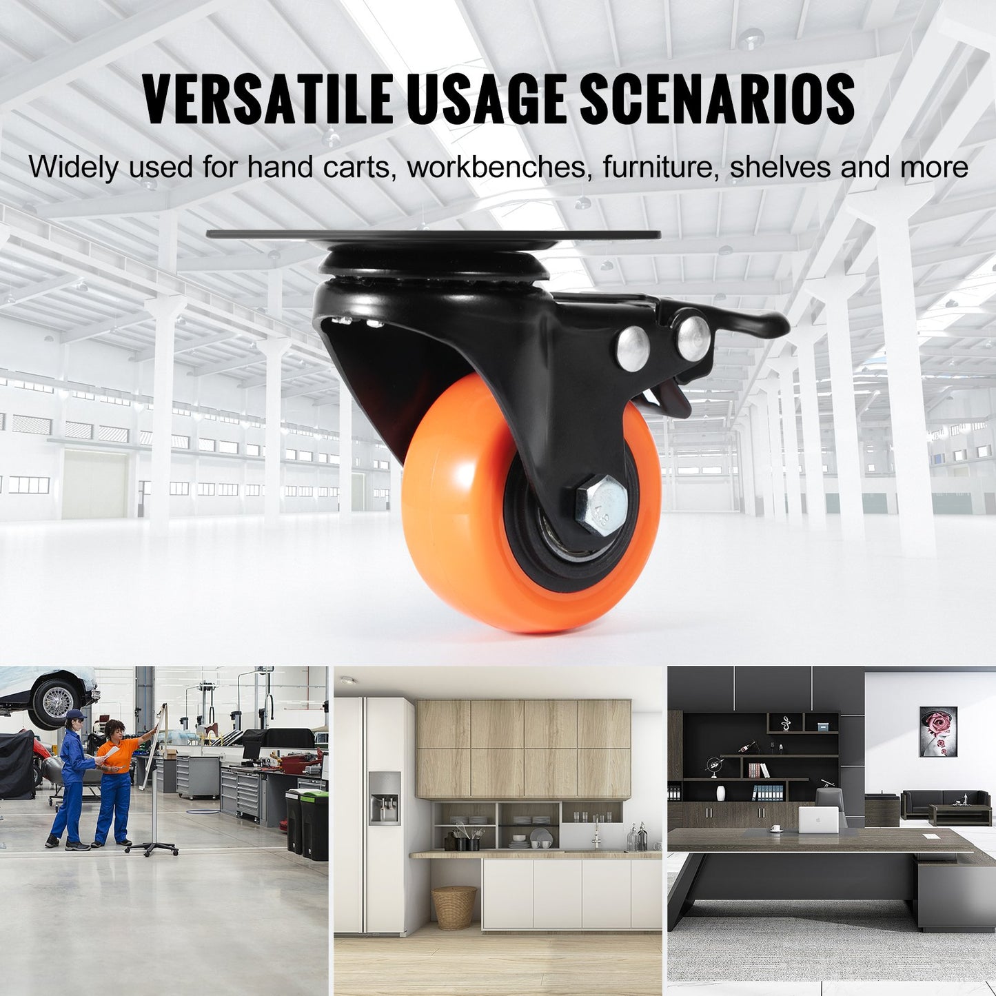 Lenkrollen, 5,1 cm Schwenkrollen, 4er-Set, mit doppelter Sicherheitsverriegelung, geräuscharme PVC-Räder, hohe Tragkraft von 68 kg pro Rolle, abriebfeste Räder für Wagen, Möbel und Werkbänke