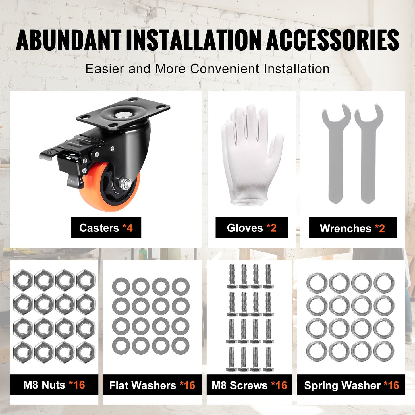 Caster Wheels, 7.6 cm Swivel Plate Casters, Set of 4, with Security A/B Locking No Noise PVC Wheels, Heavy Duty 113.4 kg Load Capacity Per Caster, Non-Marking Wheels for Cart Furniture Workbench