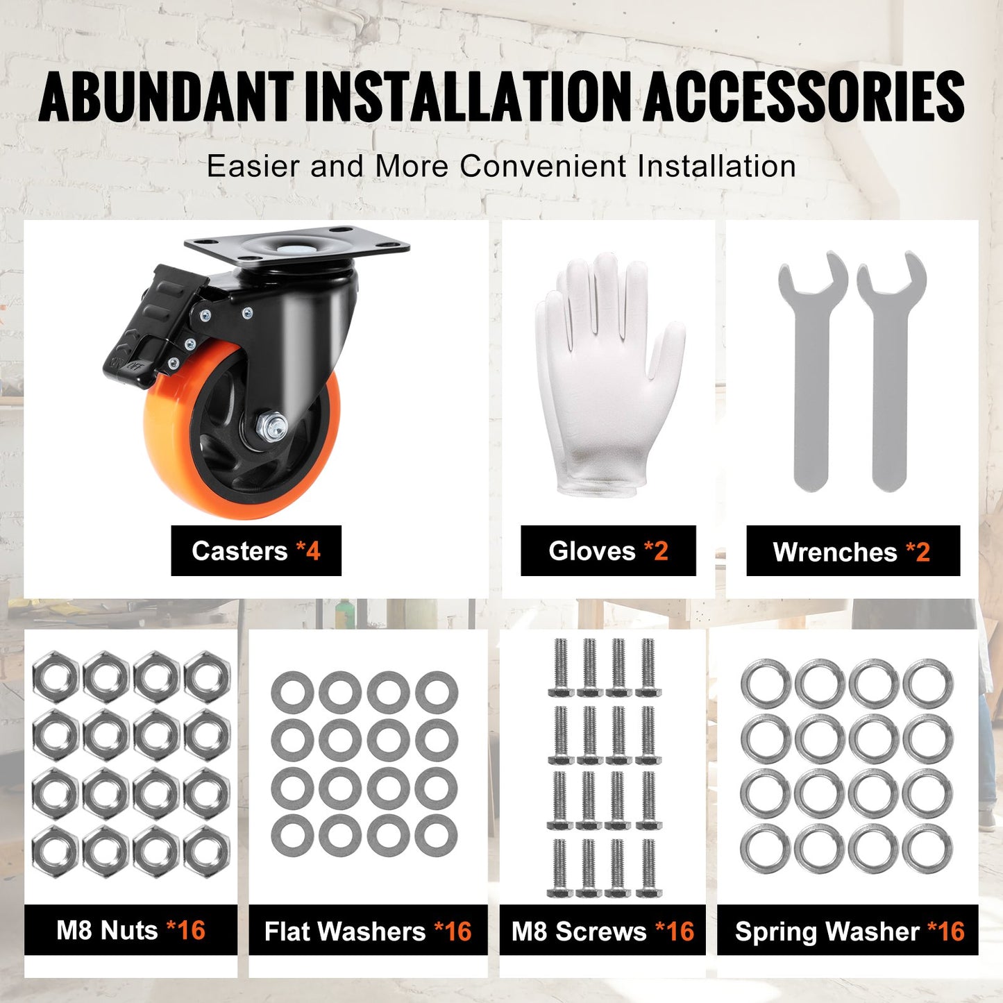Lenkrollen, 10,1 cm Lenkrollen, 4er-Set, mit Sicherheitsverriegelung A/B, geräuscharme PVC-Räder, hohe Tragkraft von 158,8 kg pro Rolle, abriebfeste Räder für Wagen, Möbel und Werkbänke