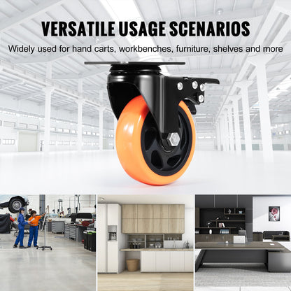 Lenkrollen, 10,1 cm Lenkrollen, 4er-Set, mit Sicherheitsverriegelung A/B, geräuscharme PVC-Räder, hohe Tragkraft von 158,8 kg pro Rolle, abriebfeste Räder für Wagen, Möbel und Werkbänke