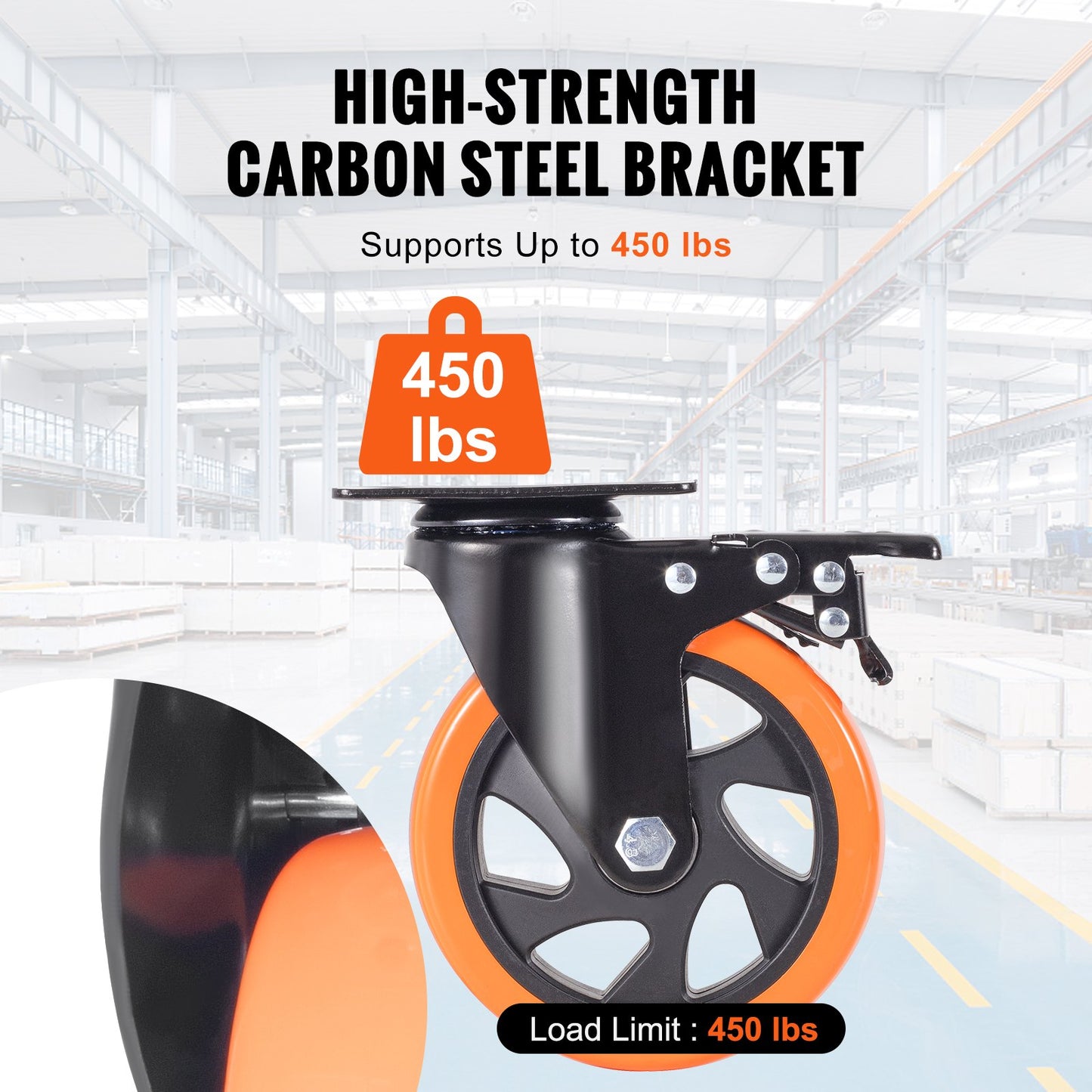 Lenkrollen, 12,7 cm Lenkrollen, 4er-Set, mit Sicherheitsverriegelung A/B, geräuscharme PVC-Räder, hohe Tragkraft von 204,1 kg pro Rolle, abriebfeste Räder für Wagen, Möbel und Werkbänke