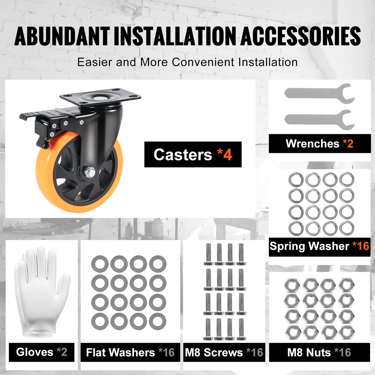 Lenkrollen, 12,7 cm Lenkrollen, 4er-Set, mit Sicherheitsverriegelung A/B, geräuscharme PVC-Räder, hohe Tragkraft von 204,1 kg pro Rolle, abriebfeste Räder für Wagen, Möbel und Werkbänke