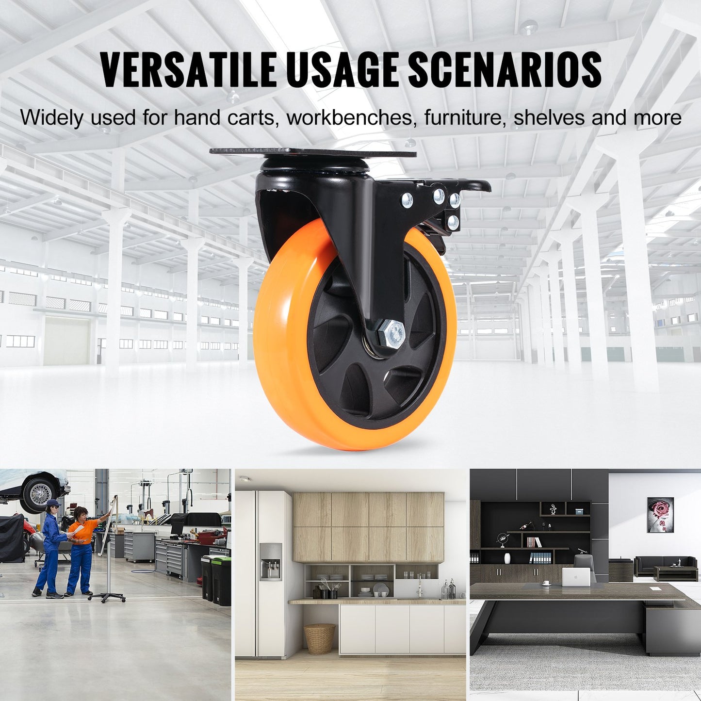 Lenkrollen, 12,7 cm Lenkrollen, 4er-Set, mit Sicherheitsverriegelung A/B, geräuscharme PVC-Räder, hohe Tragkraft von 204,1 kg pro Rolle, abriebfeste Räder für Wagen, Möbel und Werkbänke