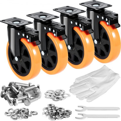 Lenkrollen, 15,2 cm Lenkrollen, 4er-Set, mit Sicherheitsverriegelung A/B, geräuscharme PVC-Räder, hohe Tragkraft von 317,5 kg pro Rolle, abriebfeste Räder für Wagen, Möbel und Werkbänke