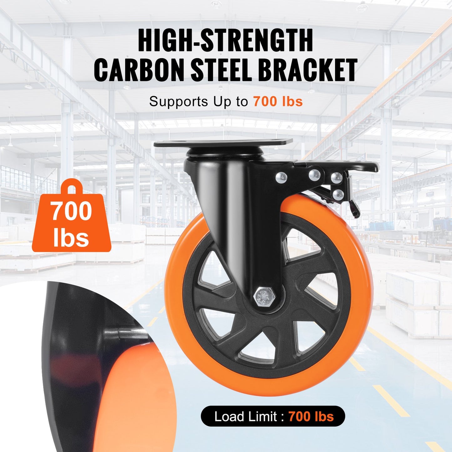 Lenkrollen, 15,2 cm Lenkrollen, 4er-Set, mit Sicherheitsverriegelung A/B, geräuscharme PVC-Räder, hohe Tragkraft von 317,5 kg pro Rolle, abriebfeste Räder für Wagen, Möbel und Werkbänke