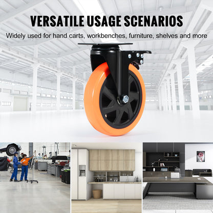 Lenkrollen, 15,2 cm Lenkrollen, 4er-Set, mit Sicherheitsverriegelung A/B, geräuscharme PVC-Räder, hohe Tragkraft von 317,5 kg pro Rolle, abriebfeste Räder für Wagen, Möbel und Werkbänke