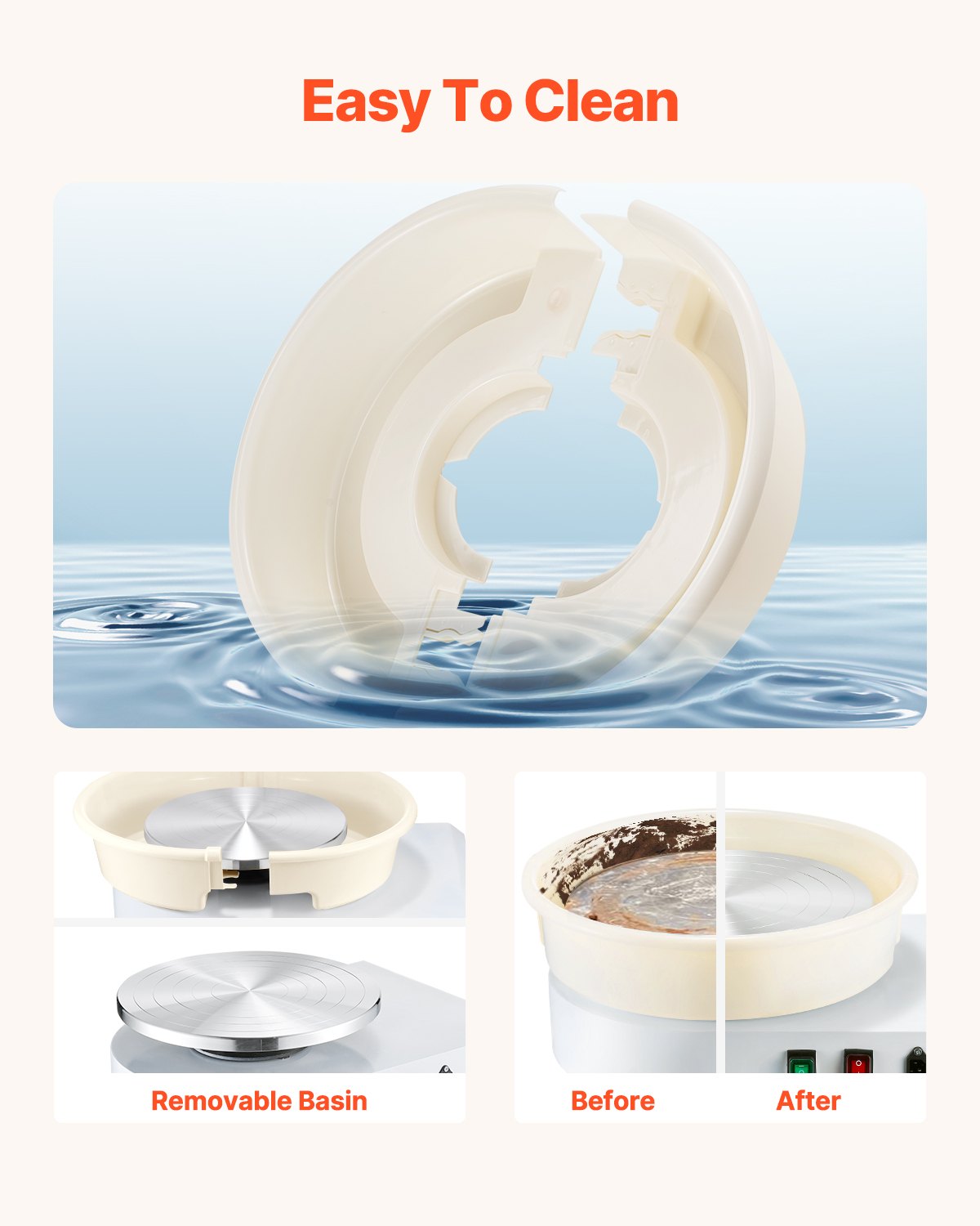 Pottery Wheel, 35 cm Ceramic Wheel Forming Machine, 60-300 RPM Speed Adjustable Foot Pedal, Adjustable Lift Leg, Detachable Basin, Complete Tool Accessory Kit for Work Art Craft DIY, White