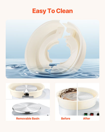 Pottery Wheel, 35 cm Ceramic Wheel Forming Machine, 60-300 RPM Speed Adjustable Foot Pedal, Adjustable Lift Leg, Detachable Basin, Complete Tool Accessory Kit for Work Art Craft DIY, White