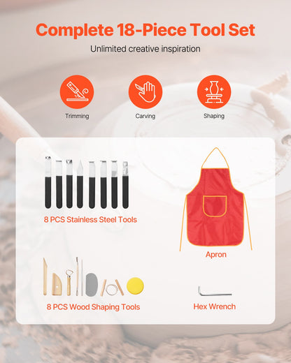 Pottery Wheel, 35 cm Ceramic Wheel Forming Machine, 60-300 RPM Speed Adjustable Foot Pedal, Adjustable Lift Leg, Detachable Basin, Complete Tool Accessory Kit for Work Art Craft DIY, White