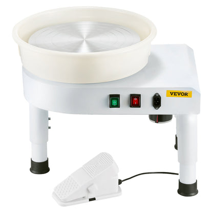 Pottery Wheel, 35 cm Ceramic Wheel Forming Machine, 60-300 RPM Speed Adjustable Foot Pedal, Adjustable Lift Leg, Detachable Basin, Complete Tool Accessory Kit for Work Art Craft DIY, White