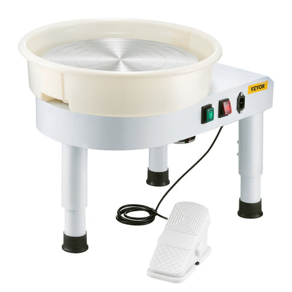 Pottery Wheel, 35 cm Ceramic Wheel Forming Machine, 60-300 RPM Speed Adjustable Foot Pedal, Adjustable Lift Leg, Detachable Basin, Complete Tool Accessory Kit for Work Art Craft DIY, White