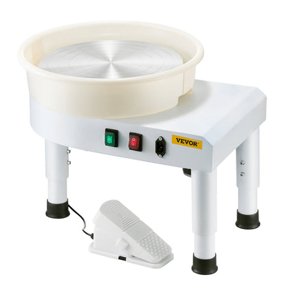 Pottery Wheel, 35 cm Ceramic Wheel Forming Machine, 60-300 RPM Speed Adjustable Foot Pedal, Adjustable Lift Leg, Detachable Basin, Complete Tool Accessory Kit for Work Art Craft DIY, White