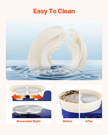Pottery Wheel, 35 cm Ceramic Wheel Forming Machine, 60-300 RPM Speed Adjustable Foot Pedal, Adjustable Lift Leg, Detachable Basin, Complete Tool Accessory Kit for Work Art Craft DIY, Blue