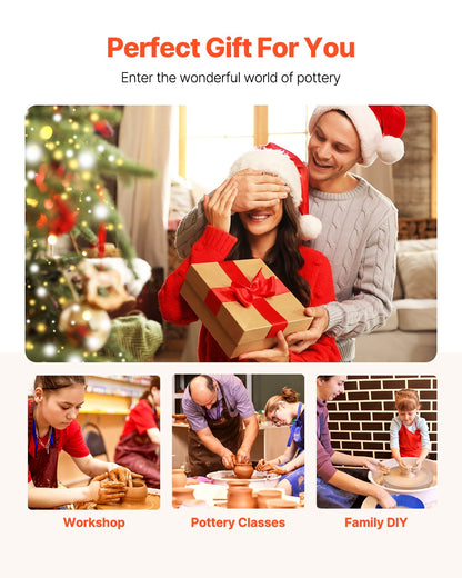 Pottery Wheel, 35 cm Ceramic Wheel Forming Machine, 60-300 RPM Speed Adjustable Foot Pedal, Adjustable Lift Leg, Detachable Basin, Complete Tool Accessory Kit for Work Art Craft DIY, Blue