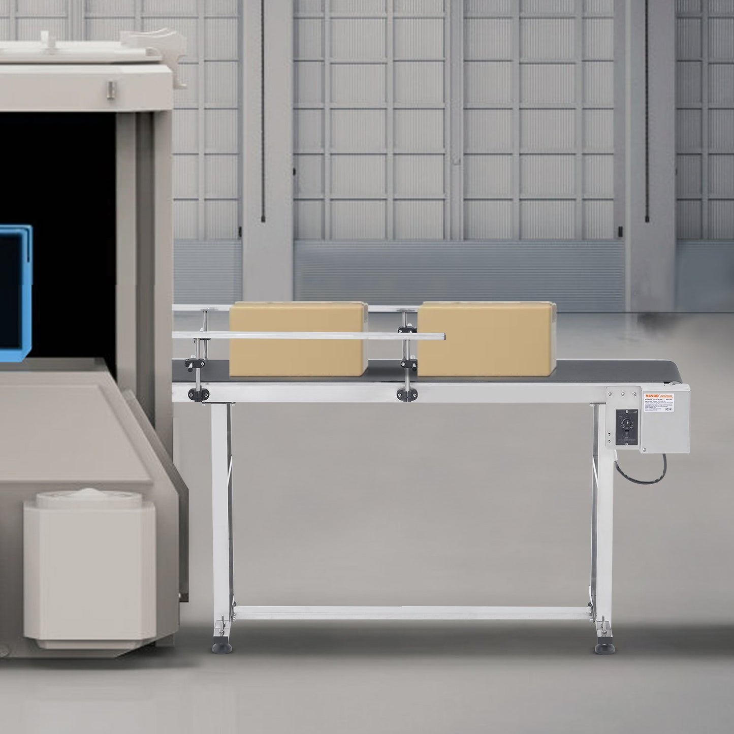 Belt Conveyor, 59 x 15.7 inch Conveyor Table, Heavy Duty Stainless Steel Motorized Belt Conveyor for Inkjet Coding Applications Powered PVC Belt Anti-Static Adjustable Speed (Double Guardrail)