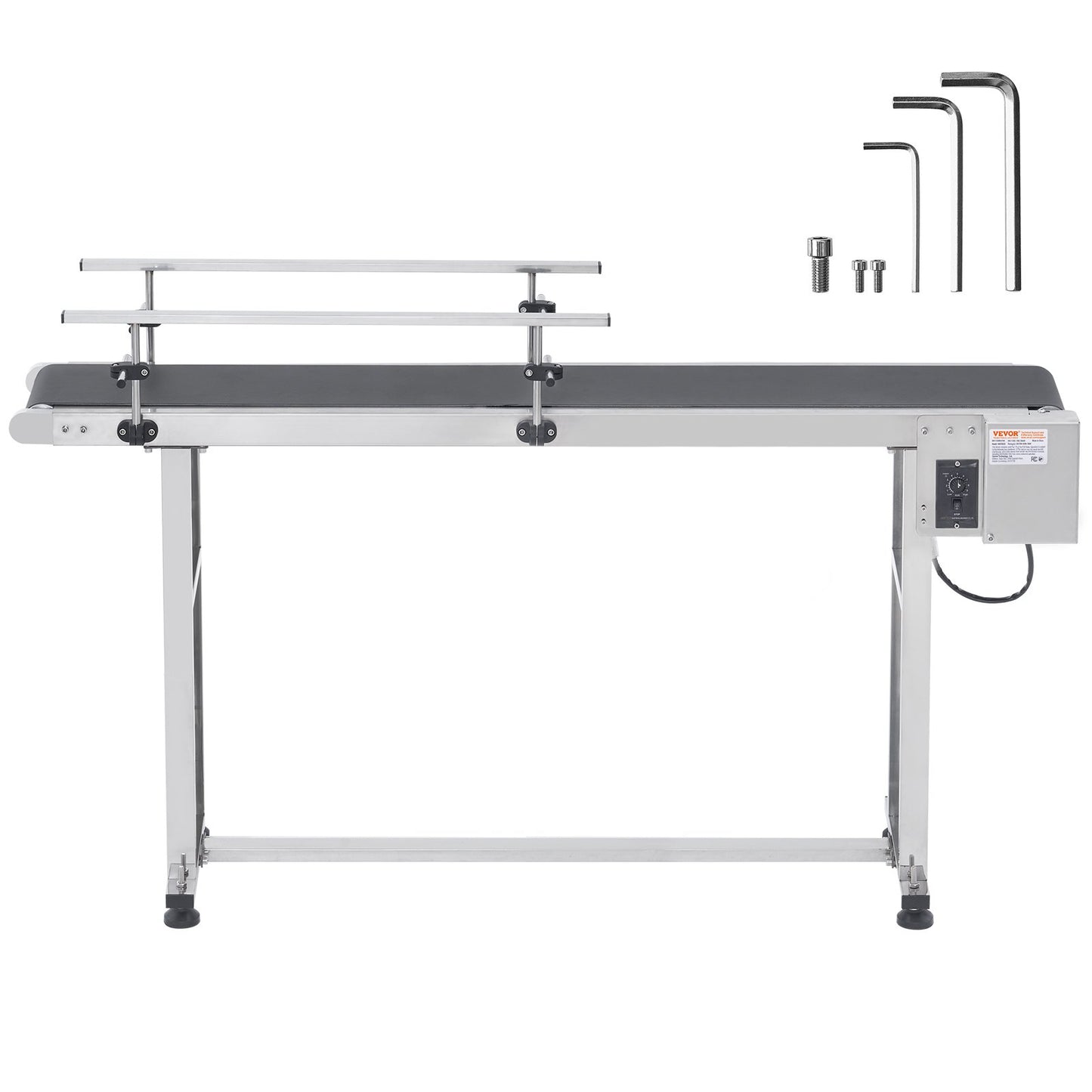 Belt Conveyor, 59 x 15.7 inch Conveyor Table, Heavy Duty Stainless Steel Motorized Belt Conveyor for Inkjet Coding Applications Powered PVC Belt Anti-Static Adjustable Speed (Double Guardrail)