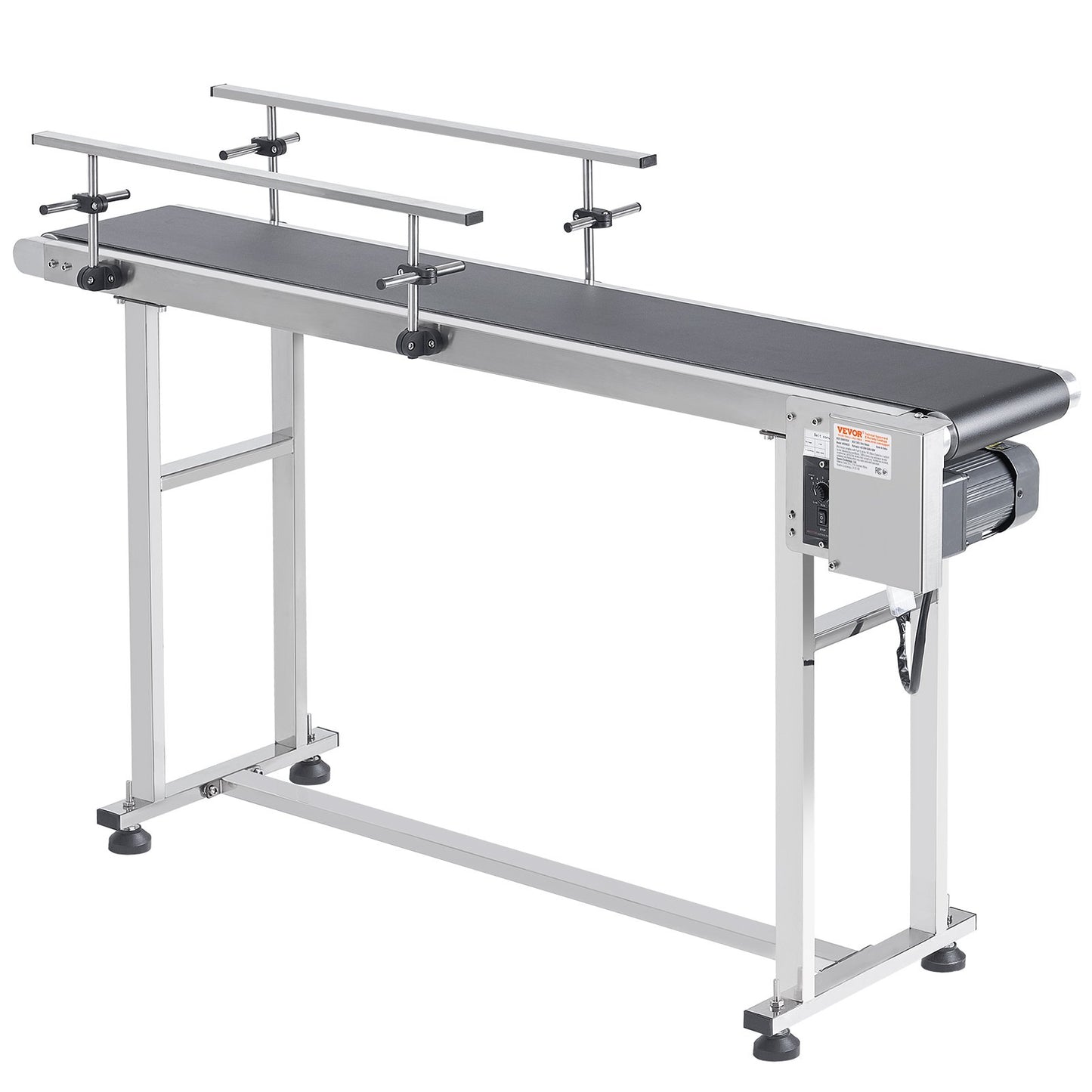 Belt Conveyor, 59 x 7.8 inch Conveyor Table, Heavy Duty Stainless Steel Motorized Belt Conveyor for Inkjet Coding Applications Powered PVC Belt Anti-Static Adjustable Speed (Double Guardrail)