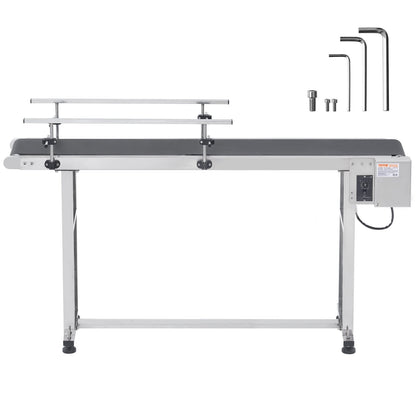 Belt Conveyor, 59 x 7.8 inch Conveyor Table, Heavy Duty Stainless Steel Motorized Belt Conveyor for Inkjet Coding Applications Powered PVC Belt Anti-Static Adjustable Speed (Double Guardrail)