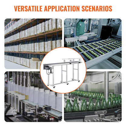 Förderband, 71 x 7,8 Zoll Fördertisch, Hochleistungs-Motorförderband aus Edelstahl für Tintenstrahlcodierungsanwendungen, angetriebenes PVC-Band, antistatisch, einstellbare Geschwindigkeit (doppelte Schutzgeländer)