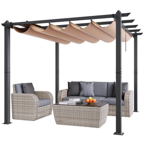 10'x10' (ca. 3 x 3 m) große, einziehbare Pergola mit Sonnendach, Aluminium-Pergola mit einziehbarem Sonnendach, moderne Pergola mit Sonnenschutz für Terrassen, Gärten, Decks und Hinterhöfe (Beige)