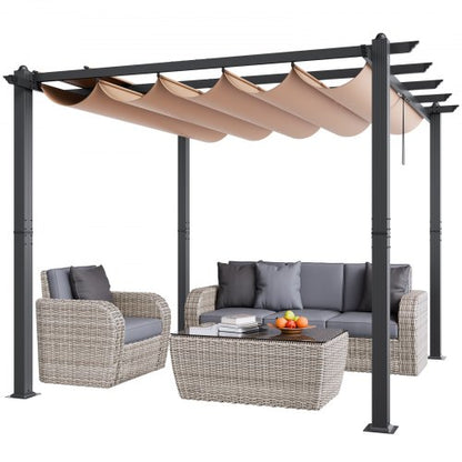 10'x10' (ca. 3 x 3 m) große, einziehbare Pergola mit Sonnendach, Aluminium-Pergola mit einziehbarem Sonnendach, moderne Pergola mit Sonnenschutz für Terrassen, Gärten, Decks und Hinterhöfe (Beige)