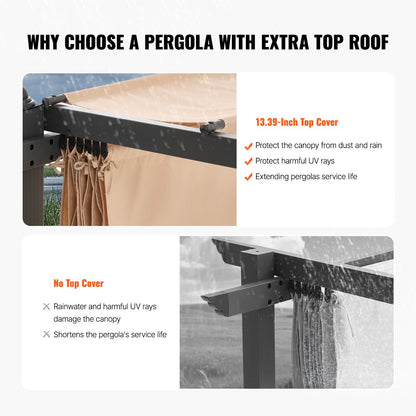 10'x10' (ca. 3 x 3 m) große, einziehbare Pergola mit Sonnendach, Aluminium-Pergola mit einziehbarem Sonnendach, moderne Pergola mit Sonnenschutz für Terrassen, Gärten, Decks und Hinterhöfe (Beige)