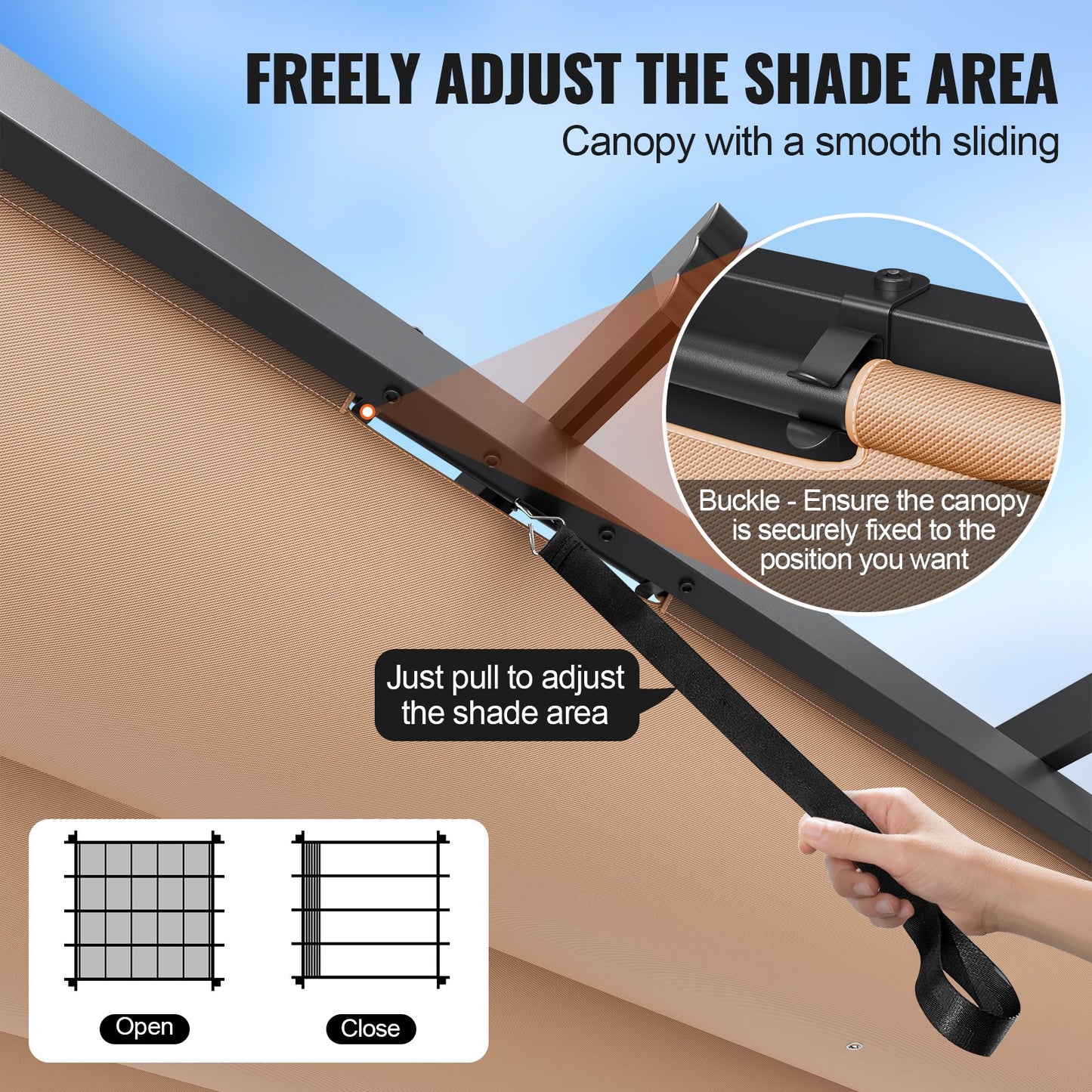 10'x10' (ca. 3 x 3 m) große, einziehbare Pergola mit Sonnendach, Aluminium-Pergola mit einziehbarem Sonnendach, moderne Pergola mit Sonnenschutz für Terrassen, Gärten, Decks und Hinterhöfe (Beige)