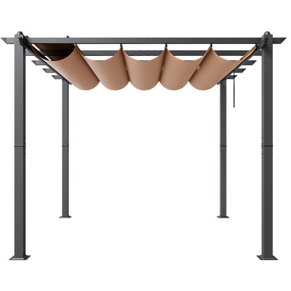 10'x10' (ca. 3 x 3 m) große, einziehbare Pergola mit Sonnendach, Aluminium-Pergola mit einziehbarem Sonnendach, moderne Pergola mit Sonnenschutz für Terrassen, Gärten, Decks und Hinterhöfe (Beige)