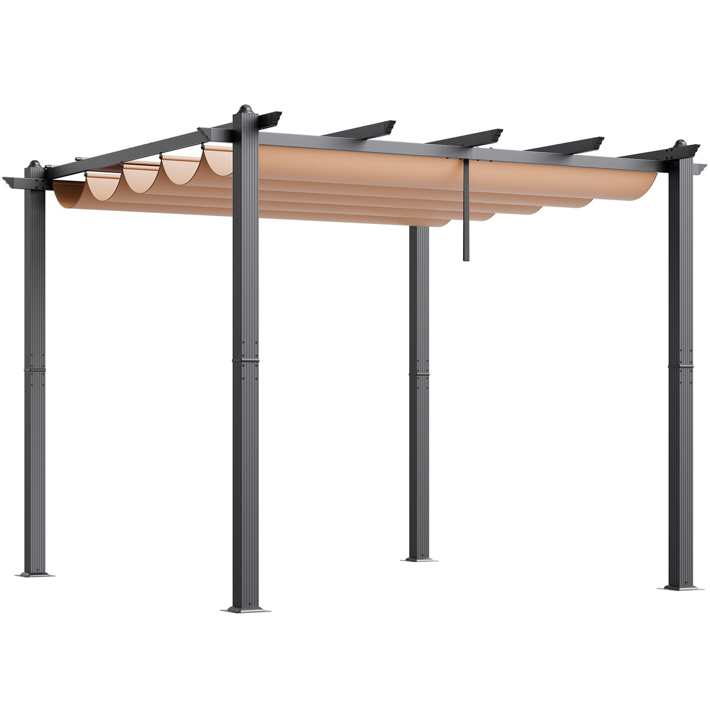 10'x10' (ca. 3 x 3 m) große, einziehbare Pergola mit Sonnendach, Aluminium-Pergola mit einziehbarem Sonnendach, moderne Pergola mit Sonnenschutz für Terrassen, Gärten, Decks und Hinterhöfe (Beige)
